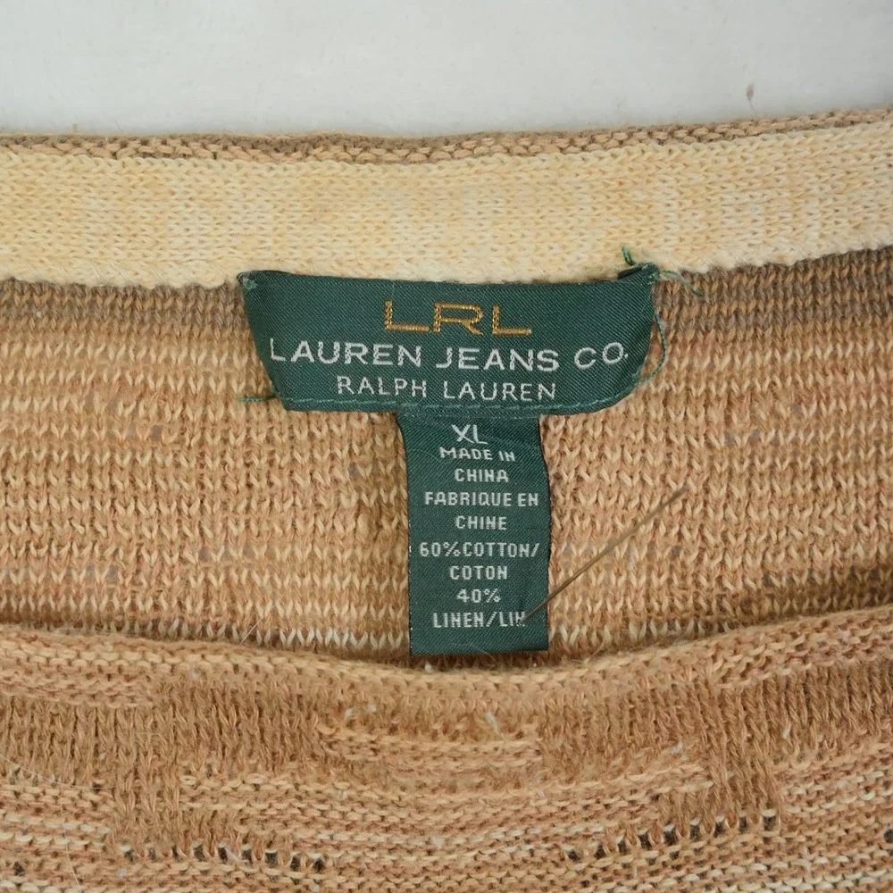 LRL Ralph Lauren Southwest Boat Neck 3/4 Sleeve Linen Blend Knit Sweater XL‎